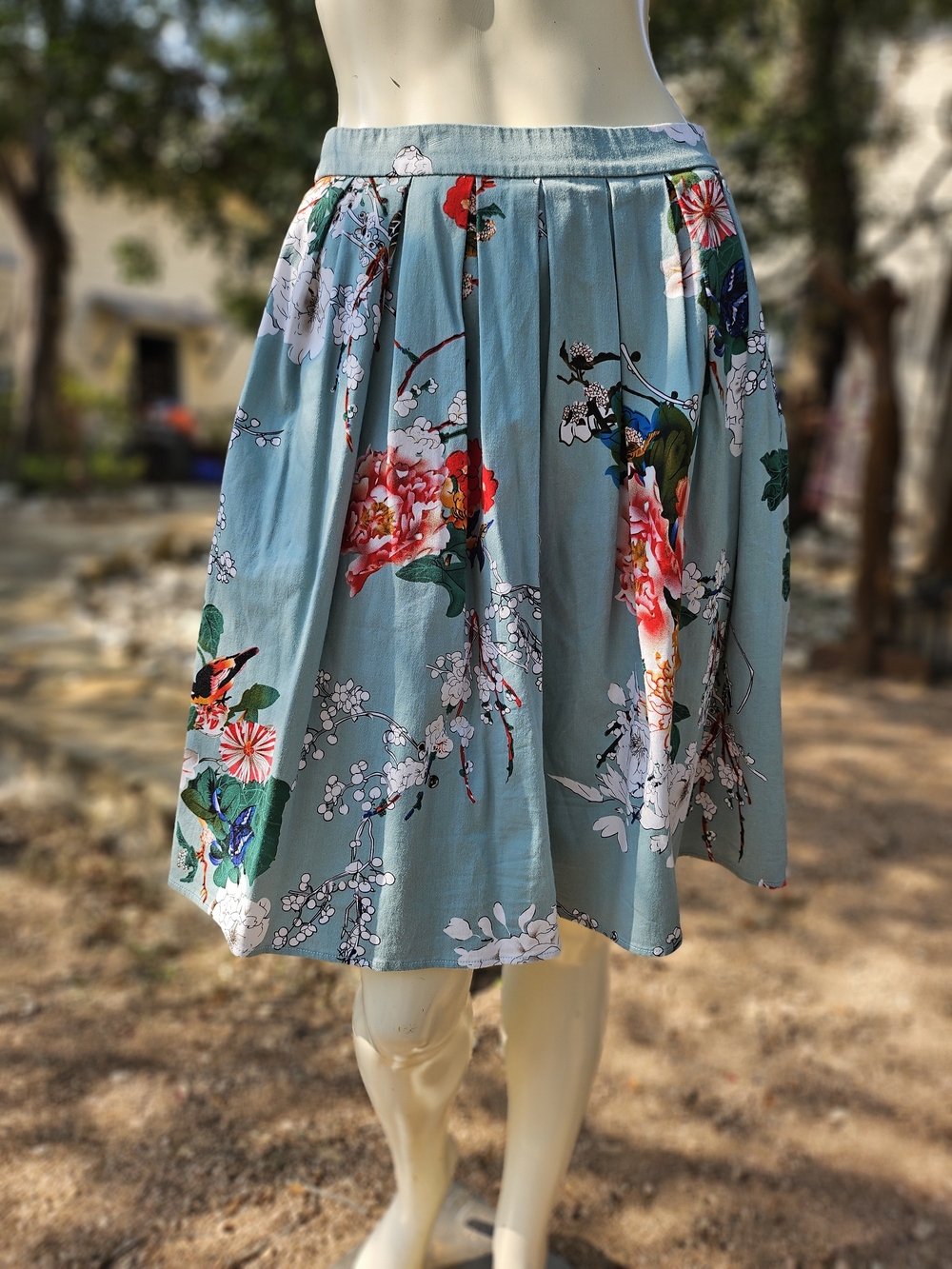 Grace Karin Sage Green Floral & Butterfly Gathered Circle Skirt S